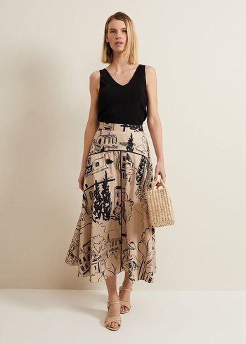 Phase Eight Mavis Tuscan Print Skirts Beige Australia | ZV6845719